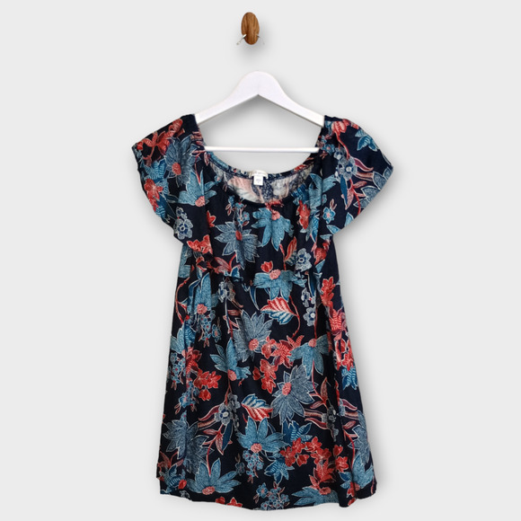 J Jill Love Linen Shirt Women Medium Tropical Sarasa Off the Shoulder Ruffled - Picture 1 of 5